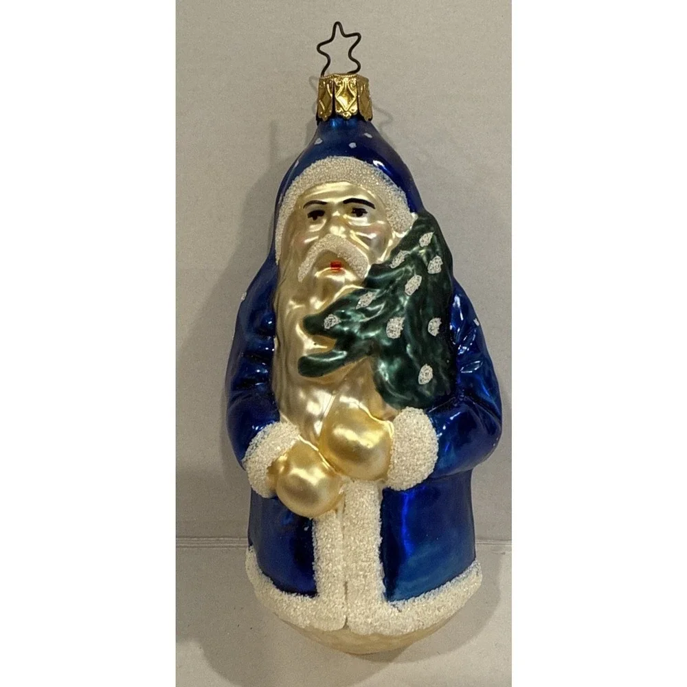 Vintage‎ Father Christmas Santa blue glass ornament Germany Xmas Tree
